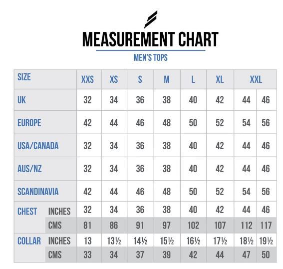 doyoueven - mens tops measurement chart